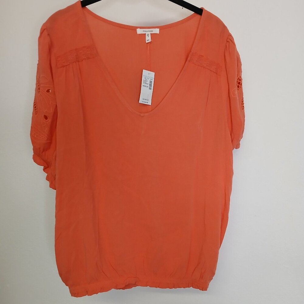 NWT Maurice's Orange Lace Sleeve Top. Size Medium